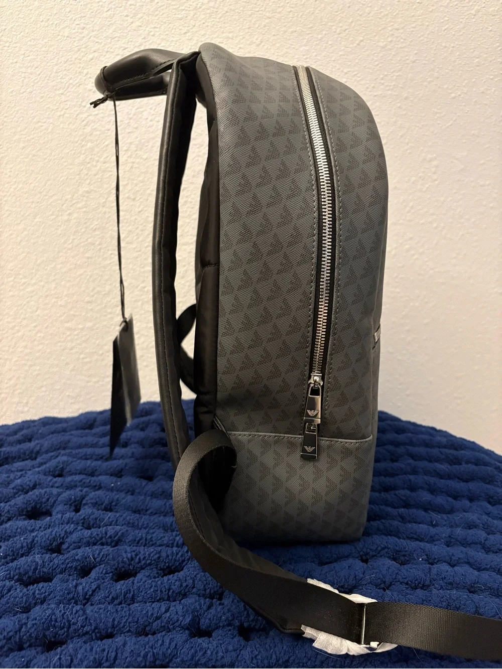Emporio Armani Black Logo-Print Backpack Interior